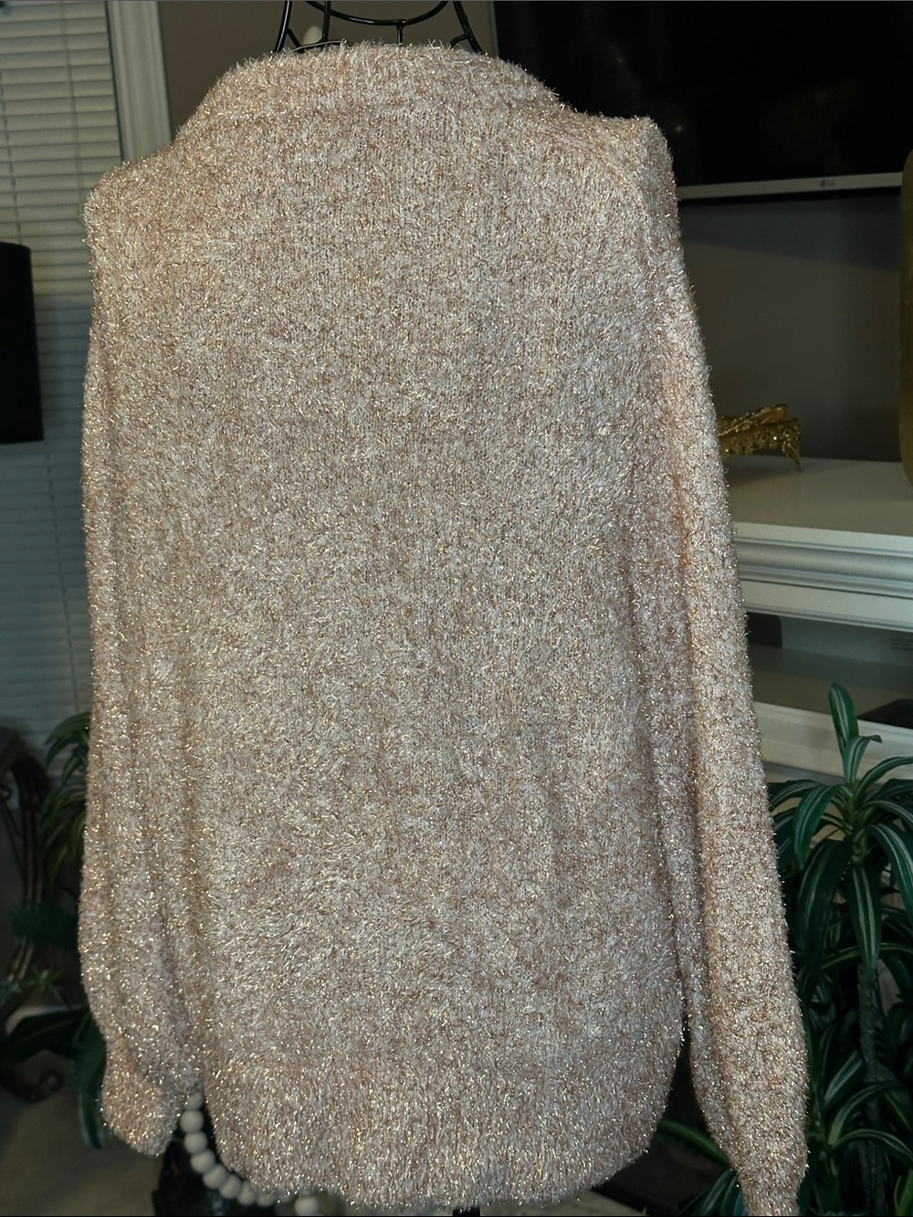LOFT Sparkle Bouclé Turtleneck Sweater in Blush Gold - Picture 2 of 2